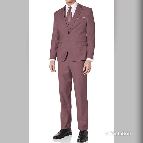 Mens Two Button Notch Lapel Slim Fit 3 Piece Suit Blazer Jacket Tux Vest - Picture 3 of 7